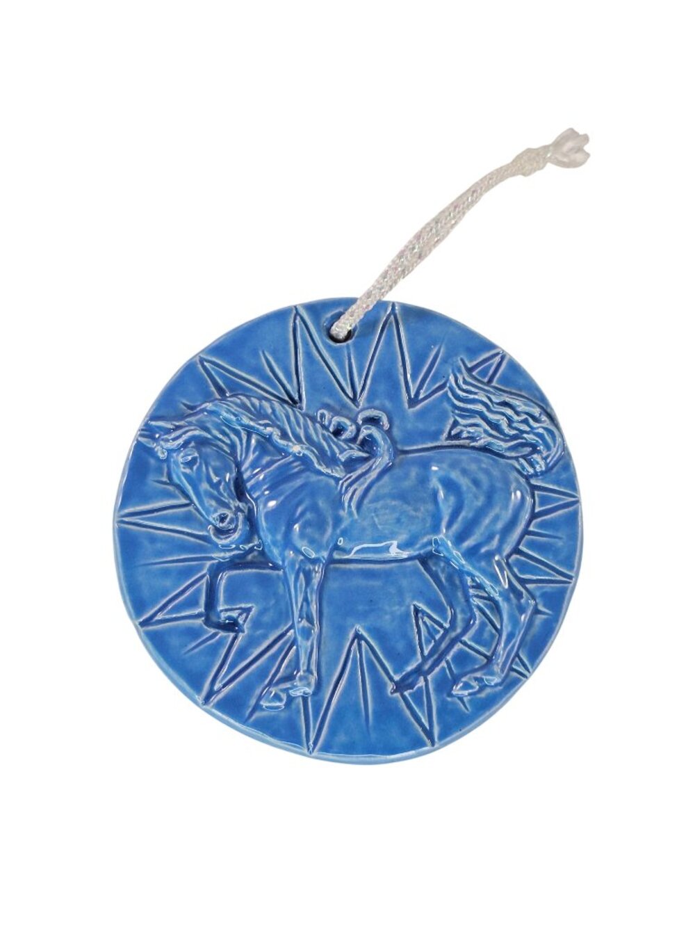 Kristina Lucas Francis Ceramic Horse Medallion Ornament 2012 Solid Blue